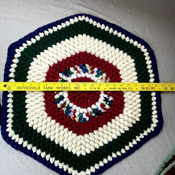 3 Handmade Multi-Color Brown Green Crochet Hexagon Afghan Area Chair Rugs - Picture 6 of 7